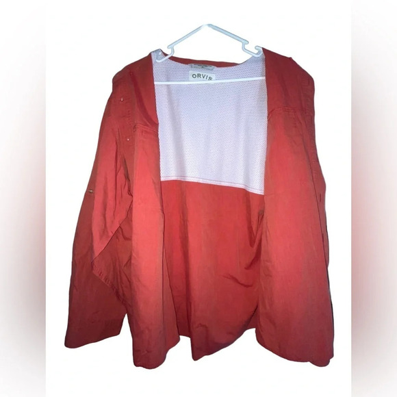 Orvis Button Down Double Pocket Fishing Shirt Long Sleeve Size XL Orange - Picture 2 of 11